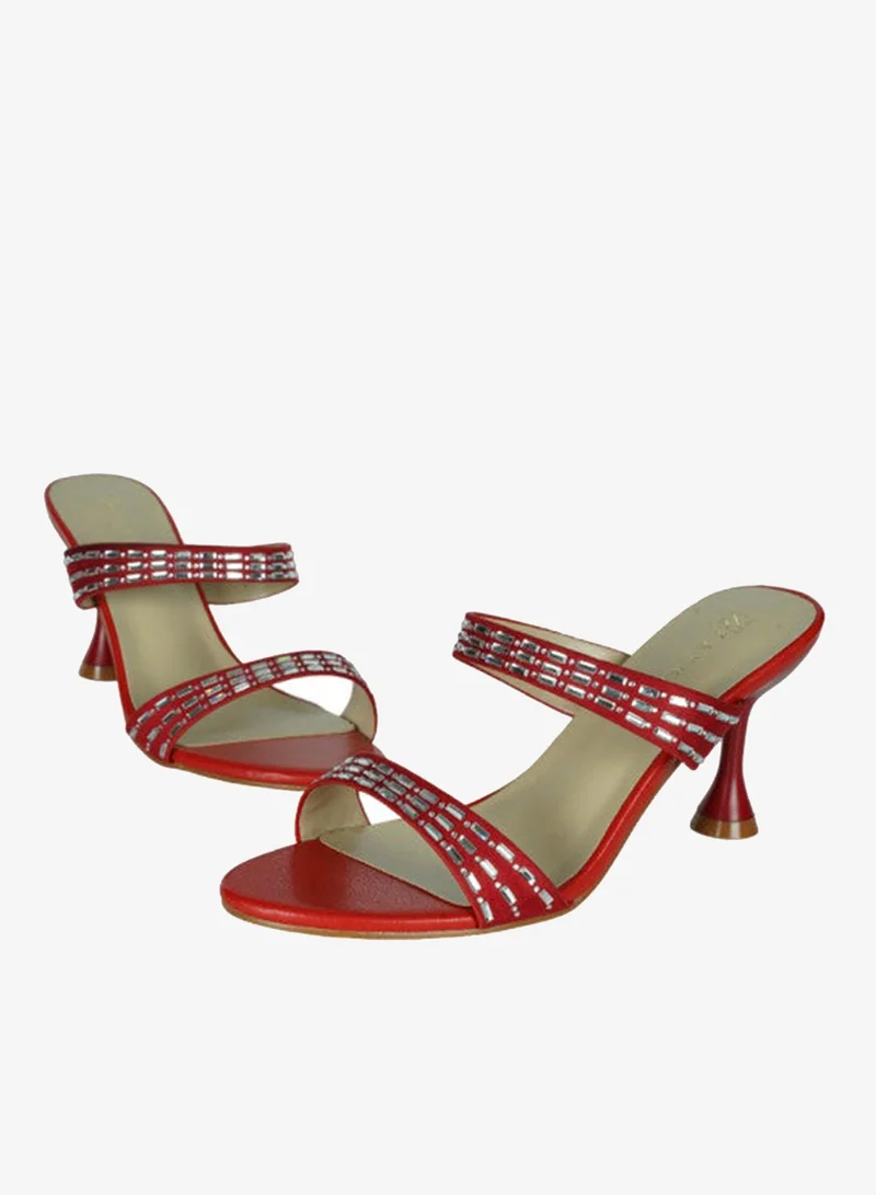 ZAYNA 221-70 Zayna Ladies  Fashion Mid Heel Slip on 8TV95-12 Red