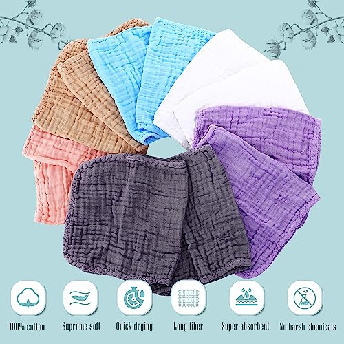 Cute Castle 12 Pack Muslin Burp Cloths for Baby - Ultra-Soft 100% Cotton Baby Washcloths - Large 20'' by 10'' Super Absorbent Milk Spit Up Rags - Burpy Cloths for Unisex, Boy, Girl - Multicolor - Image 2