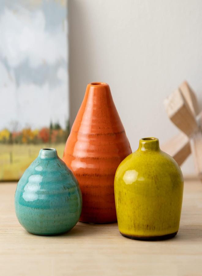 Sullivans Ceramic Vase Set- 3 Small Vases, Rustic Home Décor, Modern Farmhouses; Ideal Shelf Décor, Table Décor, Bookshelf, Mantle, Multicolored (CM2219) - Image 3