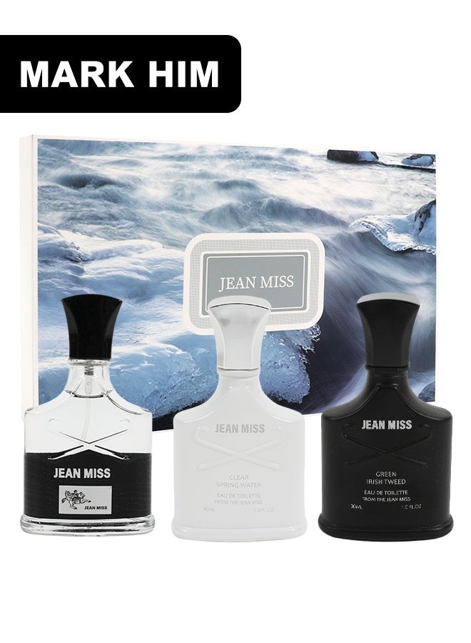 MARK HIM Men's 3PCS Perfume Gift Set, Napoleon Iris Sandalwood, Ireland Bergamot Patchouli, Silver Mountain Spring Aquatic Tea Long Lasting Eau de Parfum Trio, Versatile Day Night Scents for Him - Image 1