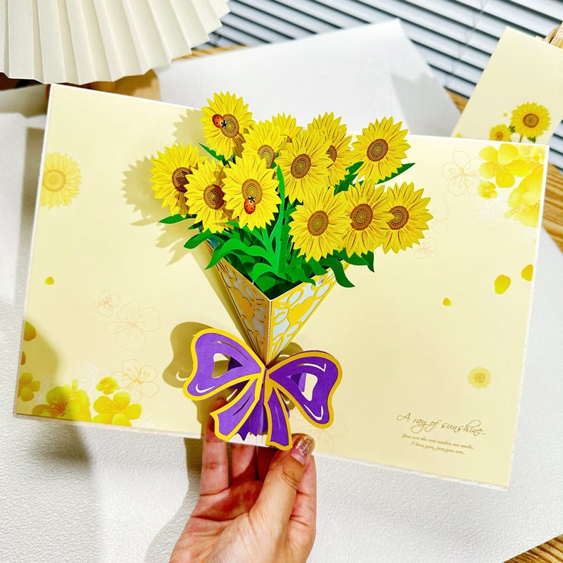 Christmas Greeting Card Ins Style Butterfly Dance Sunflower High-End 3D New Style Chinese Valentine'S Day Pop-Up Card Creative Handmade - Image 1