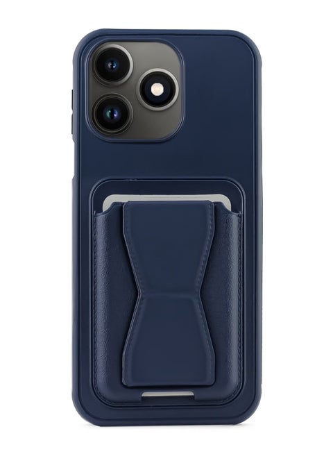 Leather back cover with card wallet Foldable Shockpoof Case compatible with Realme C63/C61/Note 60 (Blue)