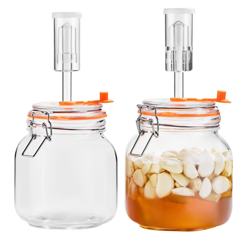 Glolaurge Square Fermentation Jar, 1 Liters Glass Fermenting Jar for Making Sauerkraut, Kimchi, Pickles, Mead, Cider & More, Pack of 2 - Image 1