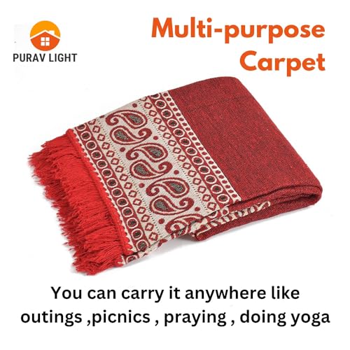 Purav Light Floral Design Cotton Carpet 5x7 feet for Living Room Bedroom Home Decor Carpets Mat (Red Color) - Image 3