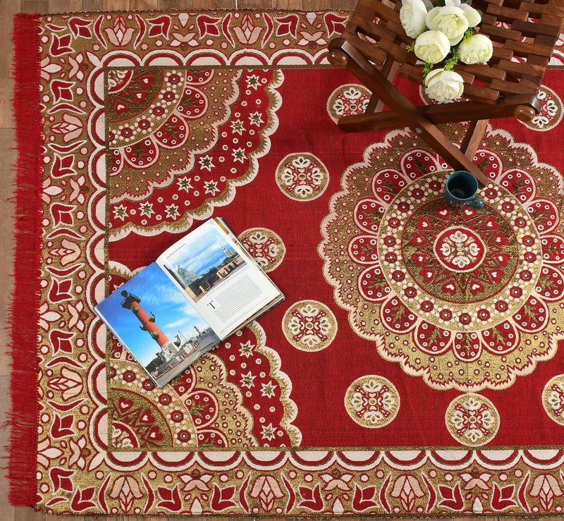 Purav Light Floral Design Cotton Carpet 5x7 feet for Living Room Bedroom Home Decor Carpets Mat (Red Color) - Image 1