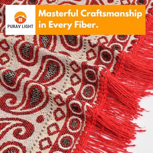 Purav Light Floral Design Cotton Carpet 5x7 feet for Living Room Bedroom Home Decor Carpets Mat (Red Color) - Image 2