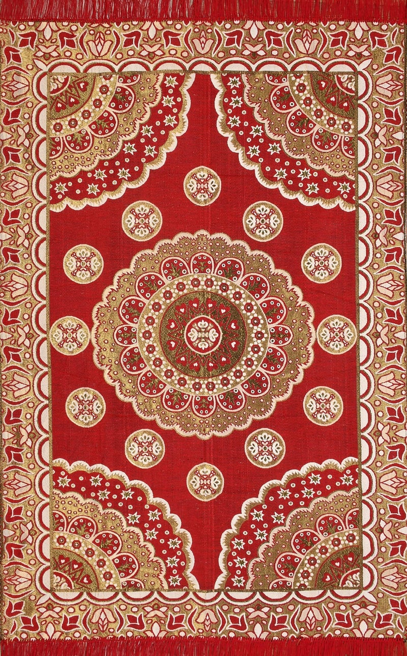 Purav Light Floral Design Cotton Carpet 5x7 feet for Living Room Bedroom Home Decor Carpets Mat (Red Color) - Image 4