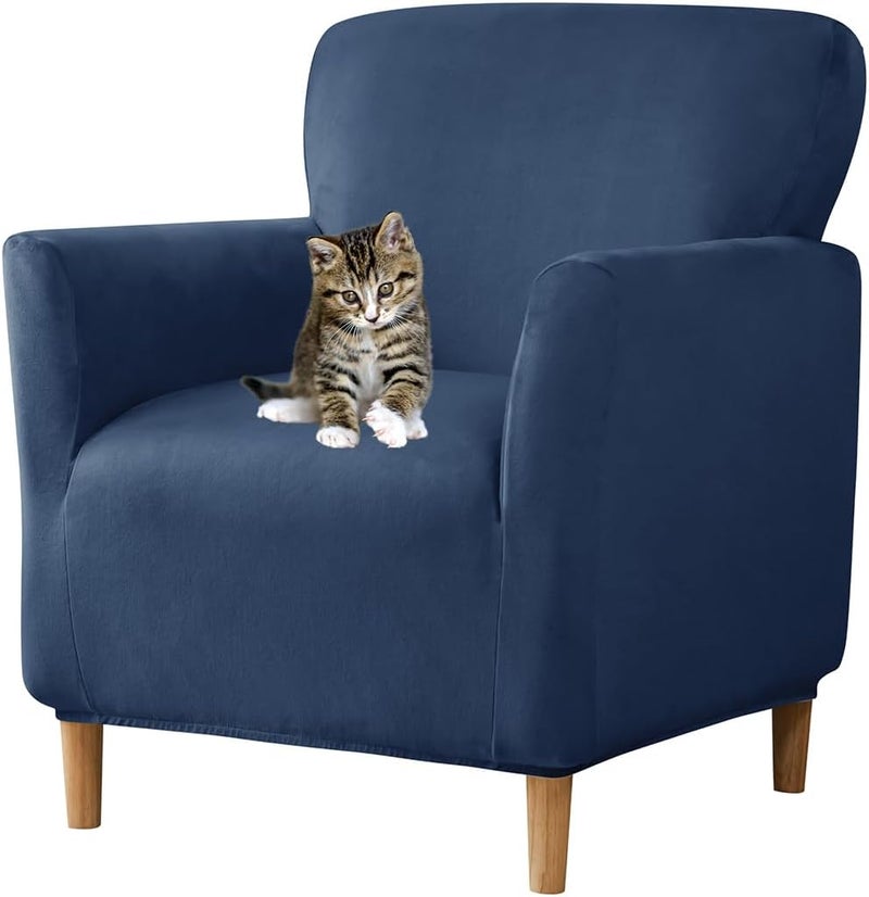 SONNACH Stretch Chair Covers with Arms 1-Piece Banquet Armchair Slipcover Velvet Mid Century Modern Armchair Slipcover Anti-Slip Furniture Protector for Living Room Friendly for Kids Pets (Navy) - Image 1