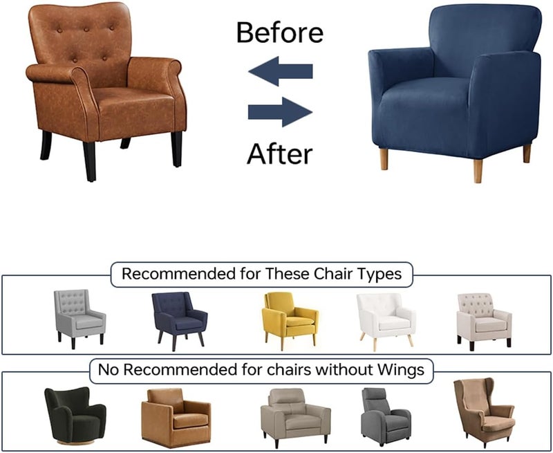 SONNACH Stretch Chair Covers with Arms 1-Piece Banquet Armchair Slipcover Velvet Mid Century Modern Armchair Slipcover Anti-Slip Furniture Protector for Living Room Friendly for Kids Pets (Navy) - Image 4