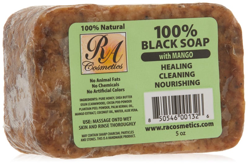 RA Cosmetics 100% Natural African Black Soap, Mango Scent, 5 oz, 141g - Image 2