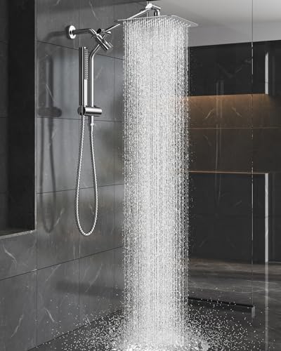 Veken Shower Head, 10'' All Metal Rain Shower Heads with Handheld Spray Combo, Hand Held Bathroom Combo with Extension Arm, Dual shower with Power Wash, Adjustable Rainfall Showerhead, Chrome - Image 1