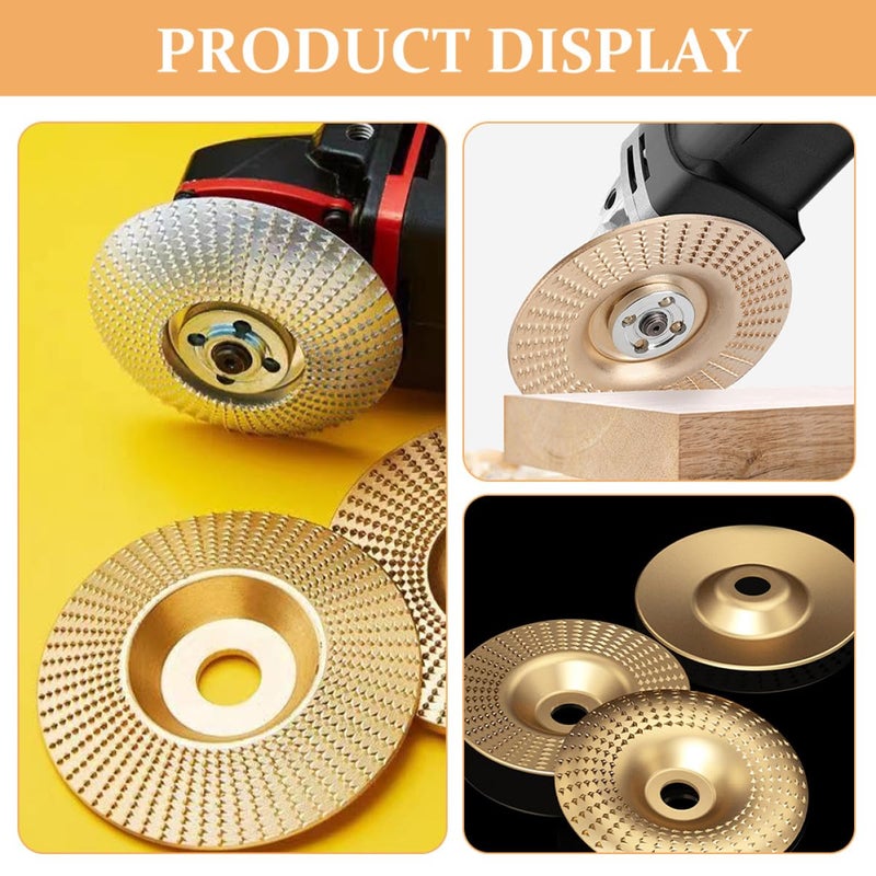 Luxshiny 3pcs Gold Woodworking Polishing Wheel Set for Angle Grinder, Alloy Steel Grinding Discs with Flat, Beveled, and Curved Surfaces for Wood Carving and Buffing - Image 3