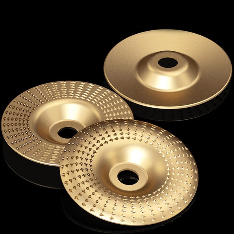 Luxshiny 3pcs Gold Woodworking Polishing Wheel Set for Angle Grinder, Alloy Steel Grinding Discs with Flat, Beveled, and Curved Surfaces for Wood Carving and Buffing - Image 4