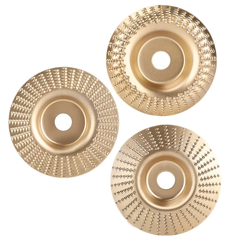 Luxshiny 3pcs Gold Woodworking Polishing Wheel Set for Angle Grinder, Alloy Steel Grinding Discs with Flat, Beveled, and Curved Surfaces for Wood Carving and Buffing - Image 1