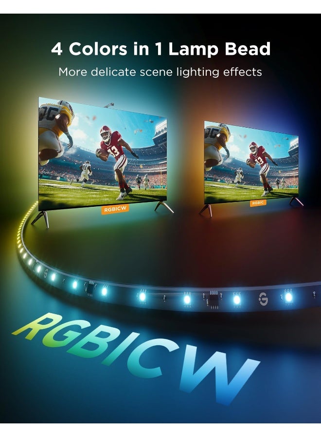 Govee إضاءة خلفية تلفاز جوفي 3 لايت مع وظيفة تصحيح عين السمكة متزامنة مع تلفزيونات 55-65 بوصة 118 قدم أضواء شريط LED RGBICW واي فاي مع كاميرا 4 ألوان في 1 لؤلؤة تحكم صوتي وتطبيق محول - Image 4