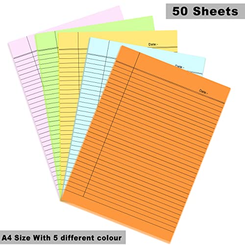 Lakeer A4 Size Ruled Paper-Single Side Ruled | 5 Colours-Pack of 50 Sheets | for Project/Assignment/Practical/Homework - Image 2
