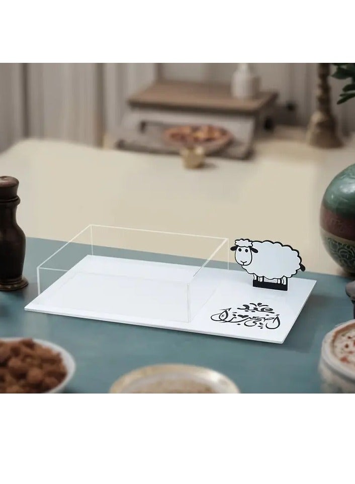 صندوق زينة طاولة عيد الأضحى من الأكريليك مع تهنئة عربية وتصميم خروف لطيف، مثالي لغرفة المعيشة والمطبخ ومطعم الشاي  - Image 3