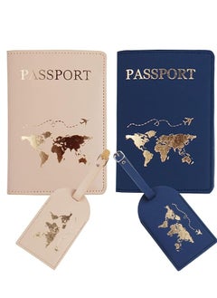 Generic Showday Passport Wallets Travel Holder Set, Honeymoon travel Luggage Tags,Slim Passport Case Covers for Wedding Bridal Shower Gift Mr and Mrs Luggage Tags Couples Passport Holder Set (Map-Blue+Beige)  - Image 1