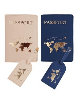 Generic Showday Passport Wallets Travel Holder Set, Honeymoon travel Luggage Tags,Slim Passport Case Covers for Wedding Bridal Shower Gift Mr and Mrs Luggage Tags Couples Passport Holder Set (Map-Blue+Beige)  - Image 2