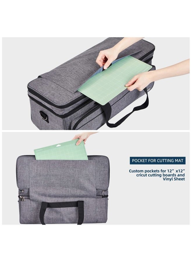 NICOGENA Double Layer Carrying Case with Mat Pocket for Cricut Explore Air 2, Cricut Maker, Cricut Maker 3, Cricut Explore 3, Multi Large Front Pockets for Tools Accessories and Supplies, Grey - Image 2