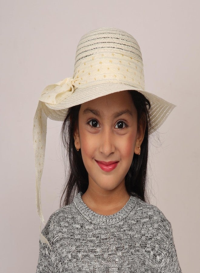 ICW Girls Kids Party Outdoor UV Protection Brim Floppy Straw Ribbon Hat Summer Beach Sun Hats (Best FIT to 2 to 5 Years) (White) - Image 2