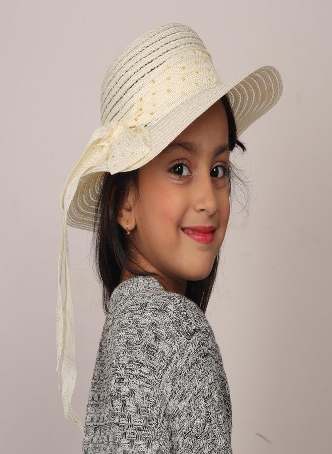 ICW Girls Kids Party Outdoor UV Protection Brim Floppy Straw Ribbon Hat Summer Beach Sun Hats (Best FIT to 2 to 5 Years) (White) - Image 4