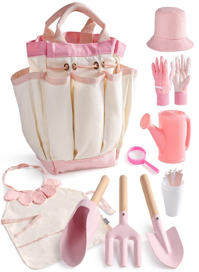 ROBOTIME Kids Gardening Set, 17PCS Kids Gardening Tools for Girls, Toddler Gardening Set with Hat, Apron, Gloves, Watering Can & Tool Bag - Outdoor Garden Toy Kit (Pink) - Image 1