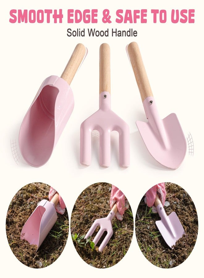 ROBOTIME Kids Gardening Set, 17PCS Kids Gardening Tools for Girls, Toddler Gardening Set with Hat, Apron, Gloves, Watering Can & Tool Bag - Outdoor Garden Toy Kit (Pink) - Image 3
