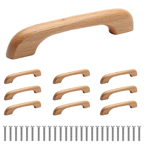 Uenhoy 10 Pcs Natural Wood Cabinet Pulls Handles Solid Wood Handles for Kitchen Cabinets and Drawers - 5" Length, 3-3/4" (96mm) Hole Spacing - Image 2