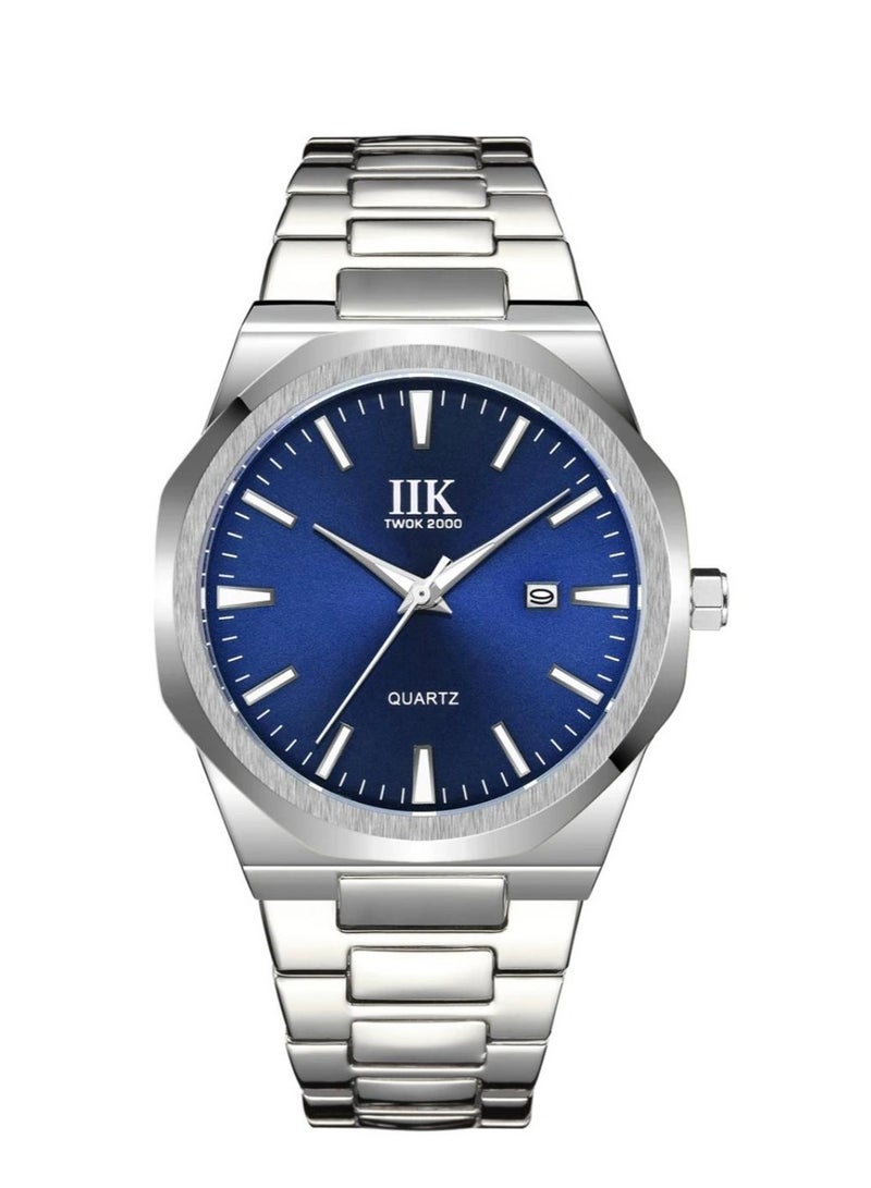اي اي كيه كوليكشن ساعة يد رجالية من آيكي كوليكشن, سوار فضي مع ميناء أزرق, و حواف بلون فضي - Image 1