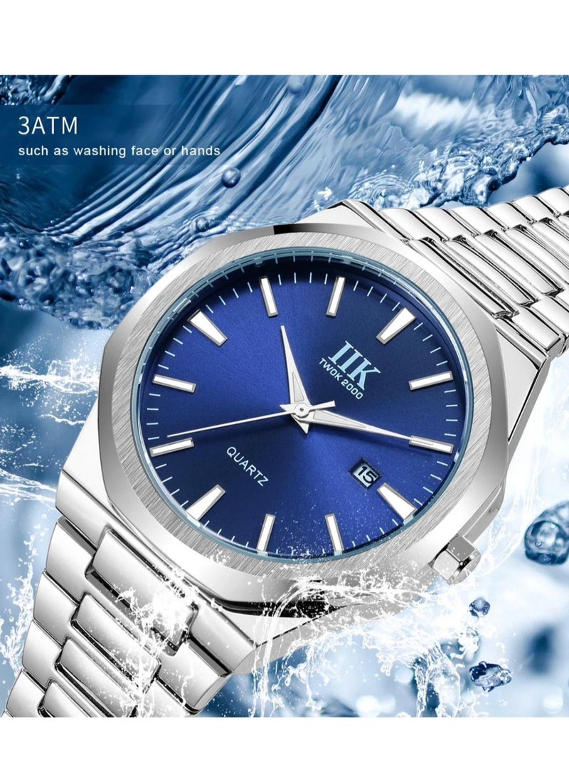 اي اي كيه كوليكشن ساعة يد رجالية من آيكي كوليكشن, سوار فضي مع ميناء أزرق, و حواف بلون فضي - Image 3