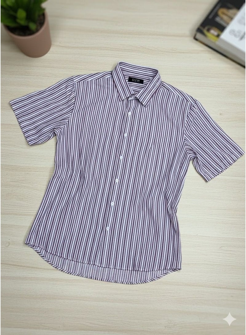 ريزاريز قميص رجالي كاجوال مخطط بقصّة Slim Fit وأكمام قصيرة