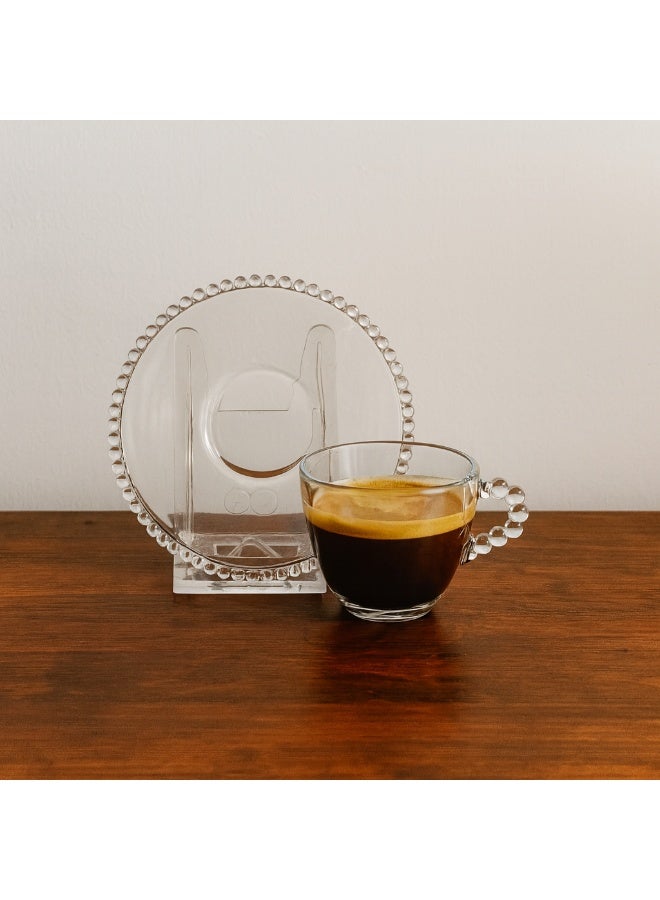 دانيا طقم فناجين قهوة سعودي و الاسبريسو ومتعدد الاستخدامات 6 فناجين + 6 صحن مصنوع من الزجاج الشفاف - Image 1