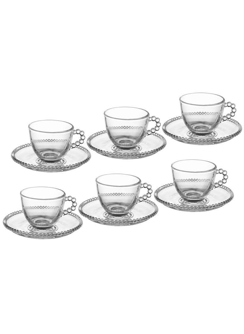 دانيا طقم فناجين قهوة سعودي و الاسبريسو ومتعدد الاستخدامات 6 فناجين + 6 صحن مصنوع من الزجاج الشفاف - Image 3