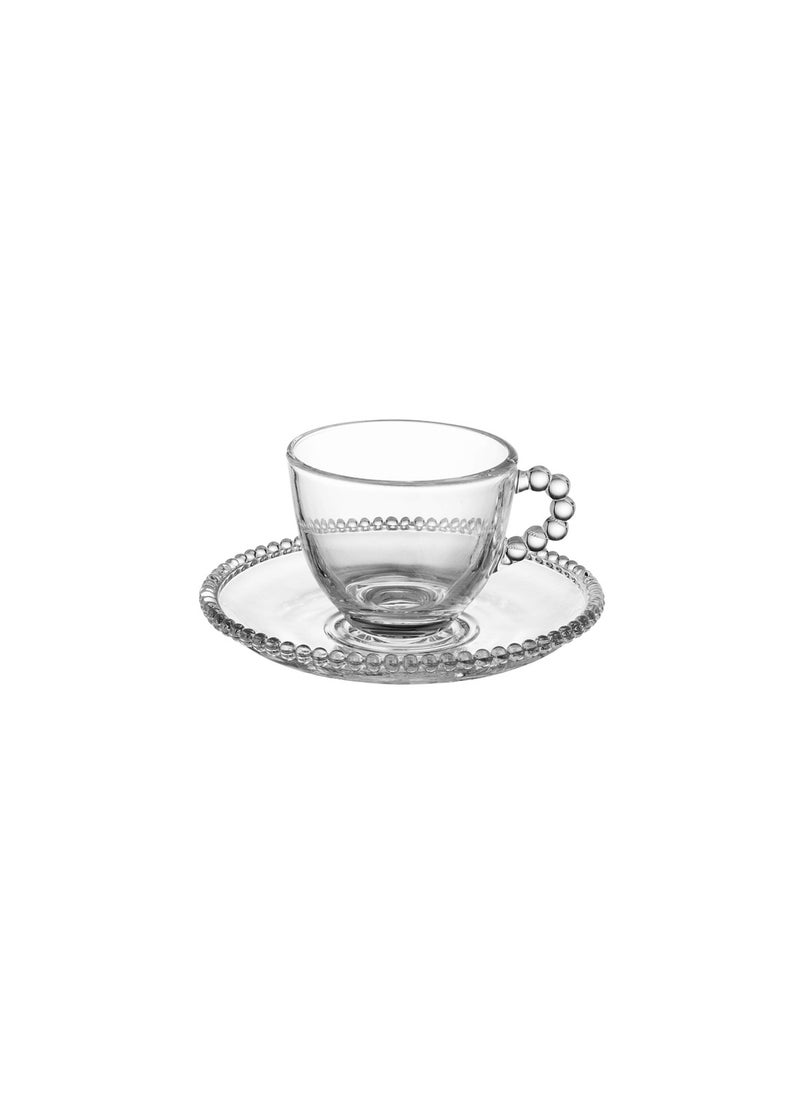 Dania Saudi coffee and espresso cups set, multi-purpose, 6 cups + 6 saucers, made of clear glass  - Image 1