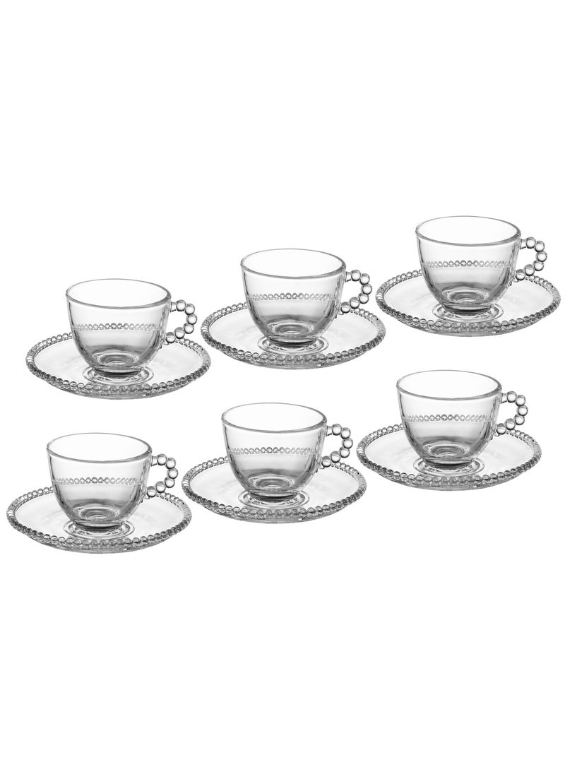 Dania Saudi coffee and espresso cups set, multi-purpose, 6 cups + 6 saucers, made of clear glass  - Image 2