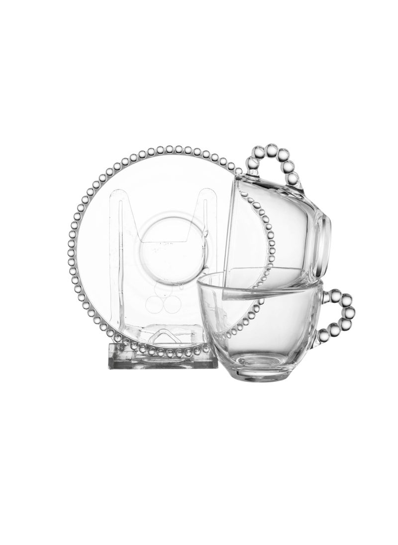 Dania Saudi coffee and espresso cups set, multi-purpose, 6 cups + 6 saucers, made of clear glass  - Image 3