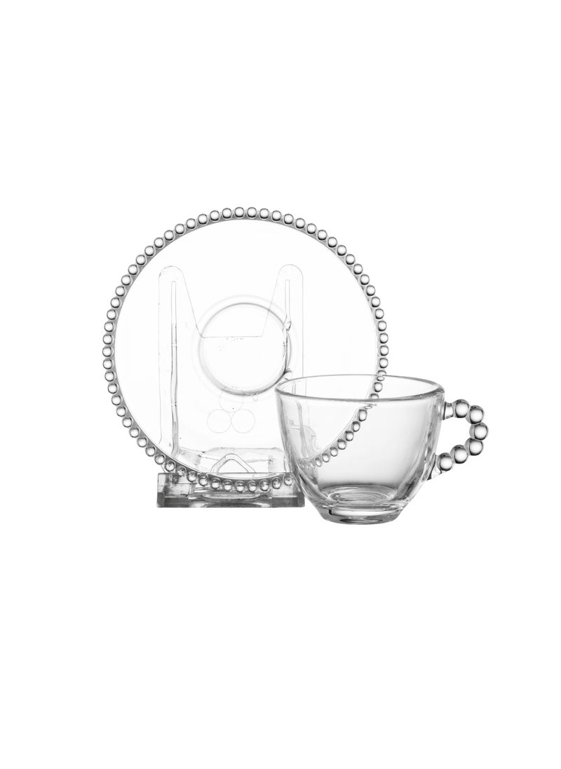 Dania Saudi coffee and espresso cups set, multi-purpose, 6 cups + 6 saucers, made of clear glass  - Image 4