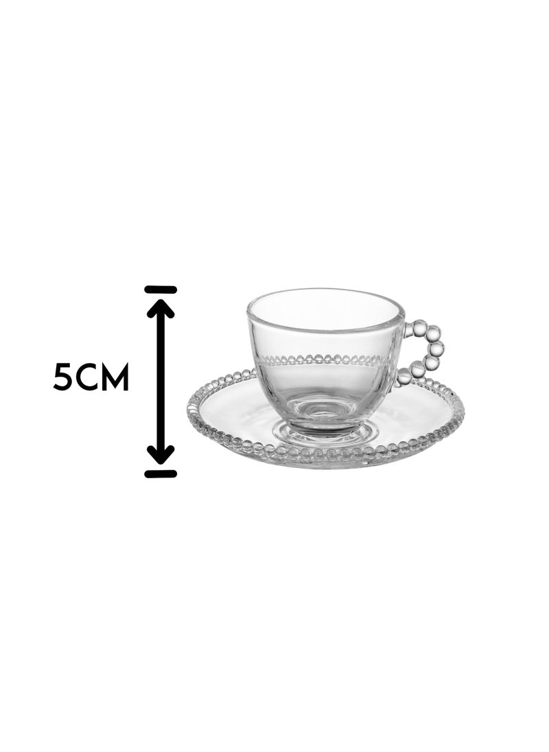 Dania Saudi coffee and espresso cups set, multi-purpose, 6 cups + 6 saucers, made of clear glass  - Image 5