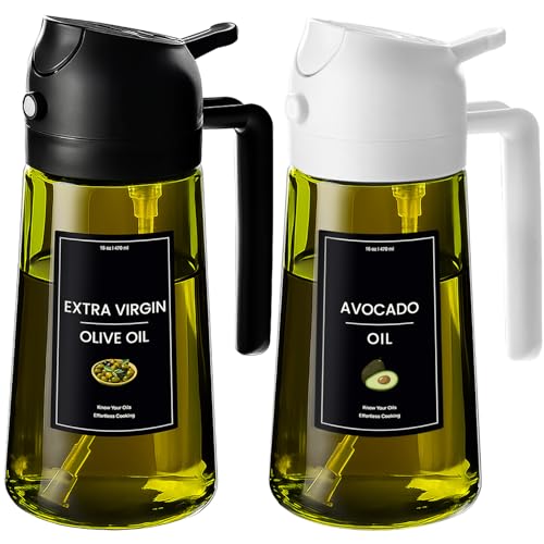 CXINYI - 16oz/470ml Olive Oil Dispenser for Kitchen with Stickers - 2 in 1 Olive Oil Sprayer for Cooking, Air Fryer, and Salad, Black&White (Light-Proof Kitchen Gadget) - Image 1