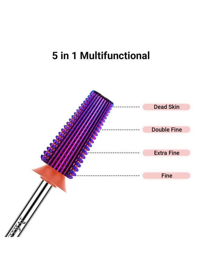 MelodySusie - Professional 5 in 1 Nail Drill Bits, 3/32'' Carbide Tungsten Multi-function Bits, Suitable for Manicure Pedicure Cuticle Gel Polishing, Technicians Bits, Purple, Series Bit-M, Fine - Image 1