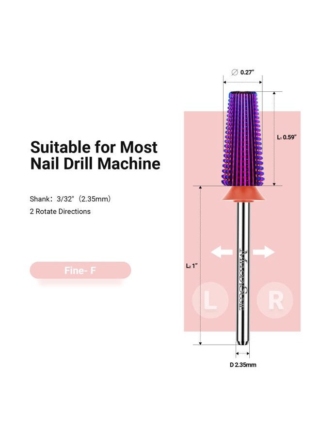 MelodySusie - Professional 5 in 1 Nail Drill Bits, 3/32'' Carbide Tungsten Multi-function Bits, Suitable for Manicure Pedicure Cuticle Gel Polishing, Technicians Bits, Purple, Series Bit-M, Fine - Image 1