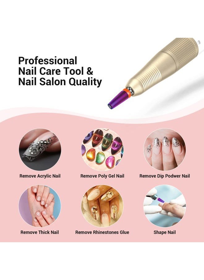 MelodySusie - Professional 5 in 1 Nail Drill Bits, 3/32'' Carbide Tungsten Multi-function Bits, Suitable for Manicure Pedicure Cuticle Gel Polishing, Technicians Bits, Purple, Series Bit-M, Fine - Image 1