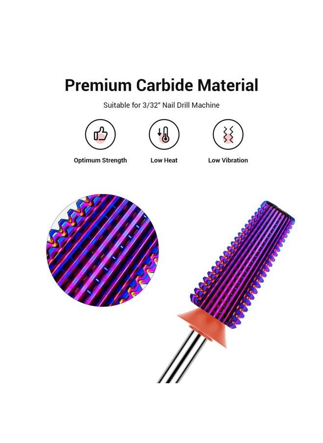 MelodySusie - Professional 5 in 1 Nail Drill Bits, 3/32'' Carbide Tungsten Multi-function Bits, Suitable for Manicure Pedicure Cuticle Gel Polishing, Technicians Bits, Purple, Series Bit-M, Fine - Image 1