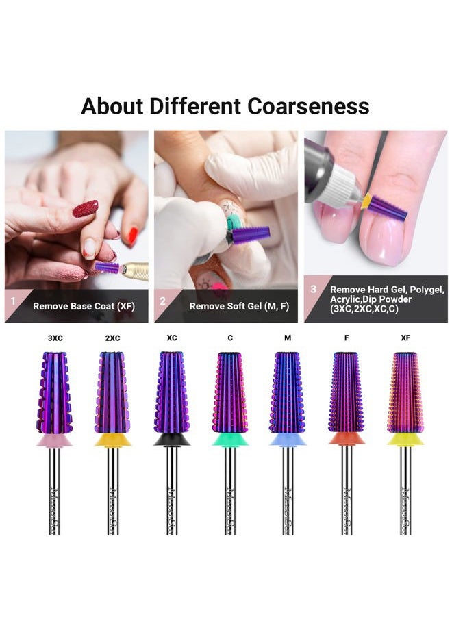 MelodySusie - Professional 5 in 1 Nail Drill Bits, 3/32'' Carbide Tungsten Multi-function Bits, Suitable for Manicure Pedicure Cuticle Gel Polishing, Technicians Bits, Purple, Series Bit-M, Fine - Image 1
