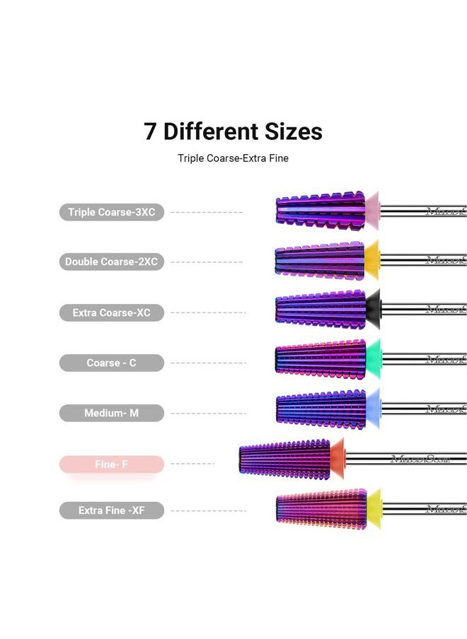 MelodySusie - Professional 5 in 1 Nail Drill Bits, 3/32'' Carbide Tungsten Multi-function Bits, Suitable for Manicure Pedicure Cuticle Gel Polishing, Technicians Bits, Purple, Series Bit-M, Fine - Image 1