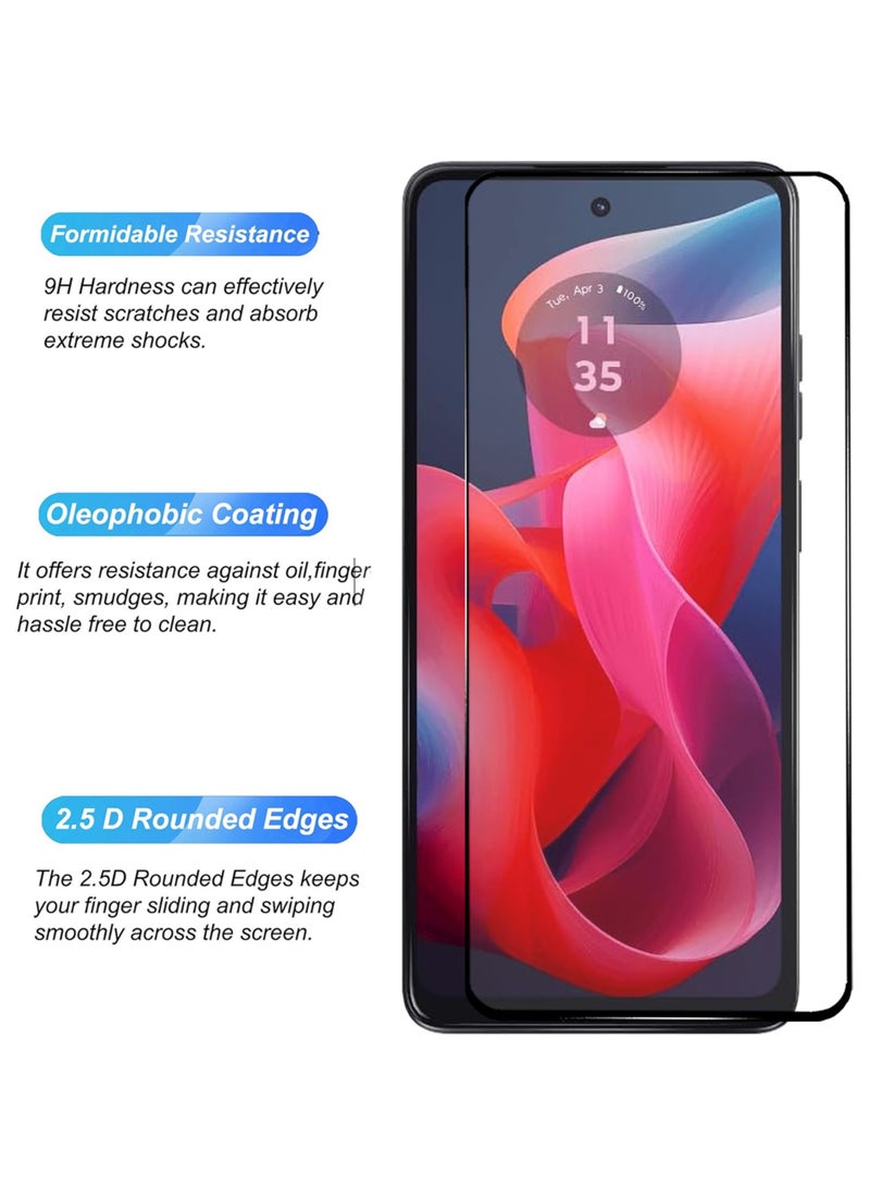 قطعتان من واقي الشاشة لهاتف Motorola Moto G24 - واقي شاشة من الزجاج المقوى من الحافة إلى الحافة، شفافية عالية، لمسة دقيقة، مضاد للانفجار، حواف مقوسة ناعمة، تركيب سهل