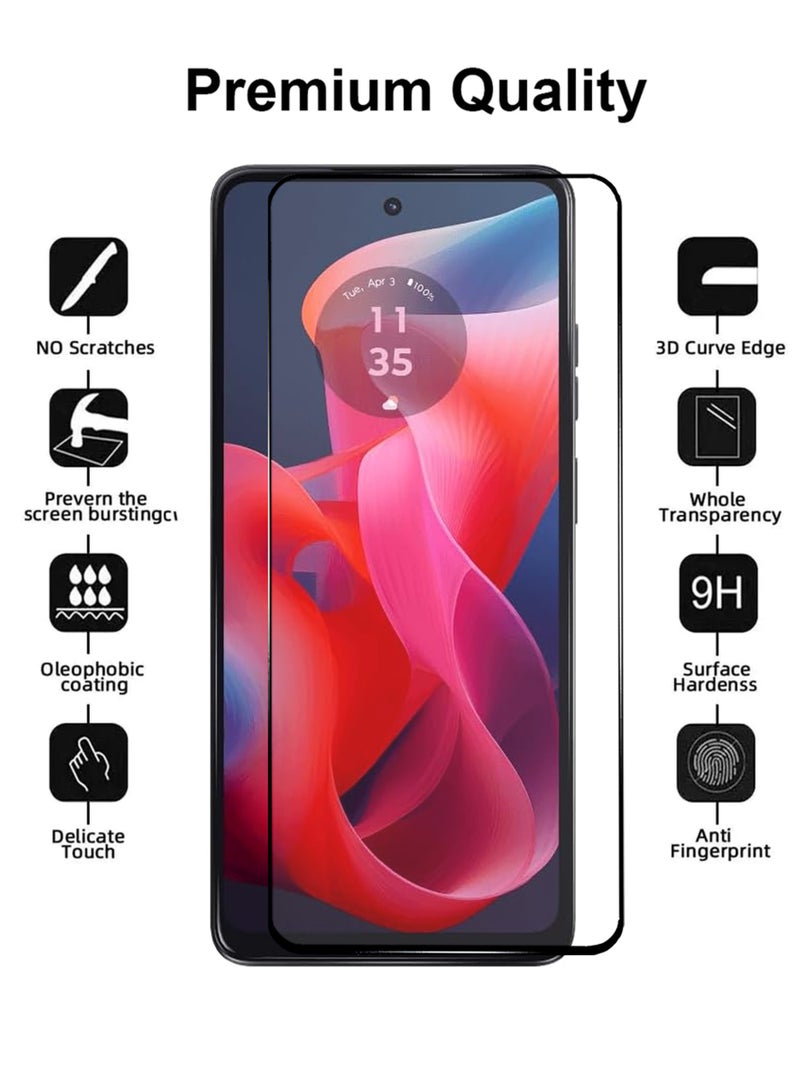قطعتان من واقي الشاشة لهاتف Motorola Moto G24 - واقي شاشة من الزجاج المقوى من الحافة إلى الحافة، شفافية عالية، لمسة دقيقة، مضاد للانفجار، حواف مقوسة ناعمة، تركيب سهل