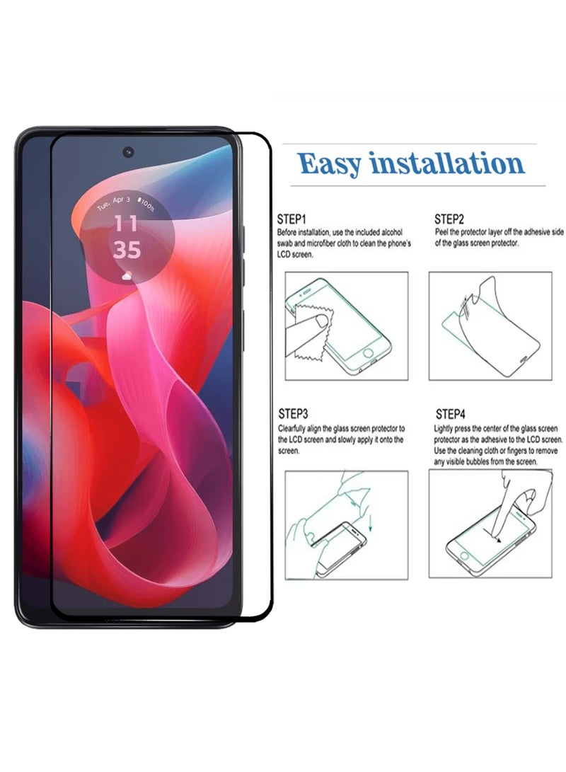 قطعتان من واقي الشاشة لهاتف Motorola Moto G24 - واقي شاشة من الزجاج المقوى من الحافة إلى الحافة، شفافية عالية، لمسة دقيقة، مضاد للانفجار، حواف مقوسة ناعمة، تركيب سهل
