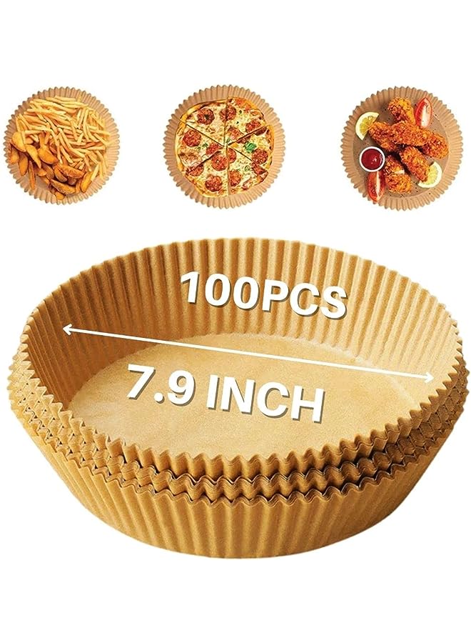 Raxoom 100 Pcs Large Size 7.9" (20 cm) disposable Air Fryer paper, liners Air Fryer liner oil & waterproof, nonstick baking air fryer liners square and round reusable papers, (Round) - Image 1
